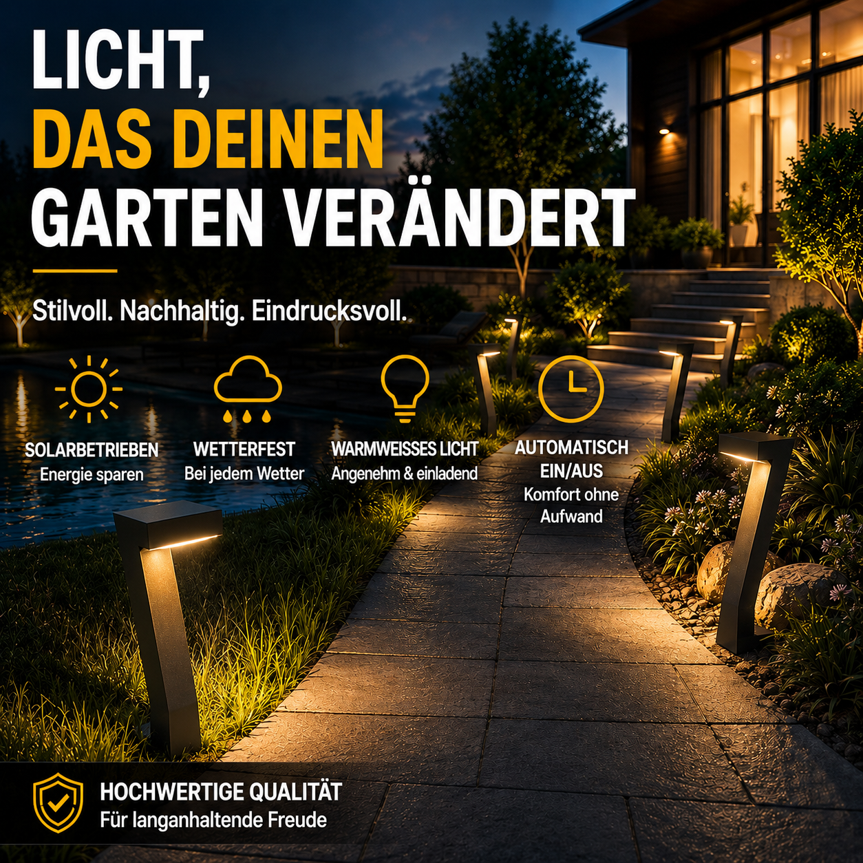 LumaPath™ – Moderne Solar Gartenleuchte für Wege & Outdoor Ambiente